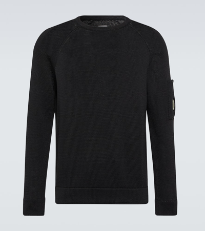 Shop C.p. Company C. P. Company Compact-knit Cotton Sweater In Black