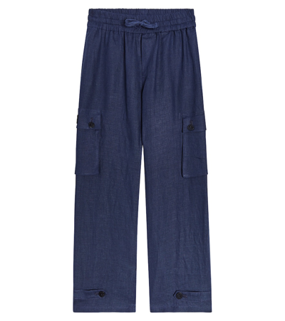 Shop Dolce & Gabbana Linen Cargo Pants In Blue