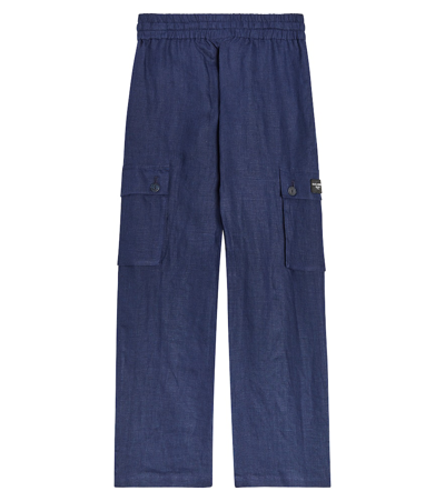 Shop Dolce & Gabbana Linen Cargo Pants In Blue