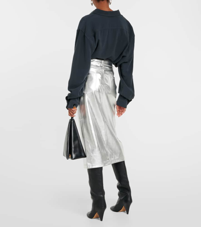 OAKLYN金属感人造皮革中长半身裙