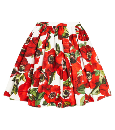 Shop Dolce & Gabbana Floral Printed Cotton Poplin Skirt In Multicoloured