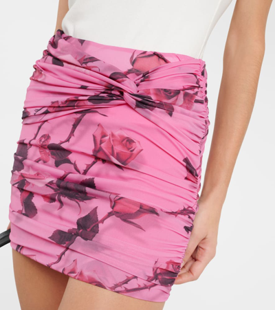 Blumarine Rose Printed Draped Jersey Mini Skirt In Multicoloured