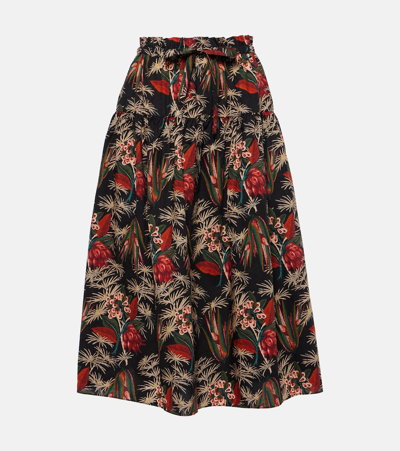 Shop Ulla Johnson Fernanda Cotton Poplin Midi Skirt In Multicoloured