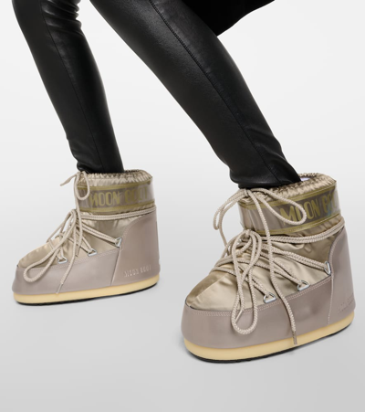 Shop Moon Boot Icon Low Glance Satin Snow Boots In Gold