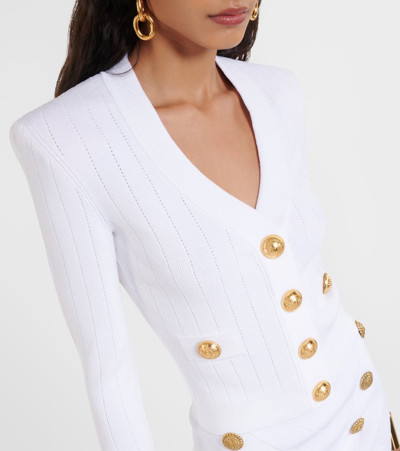 Shop Balmain Ribbed-knit Cardigan In White