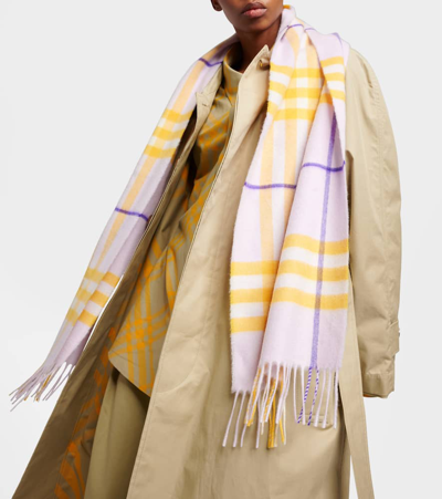 Shop Burberry Checked Wool Scarf In Multicoloured