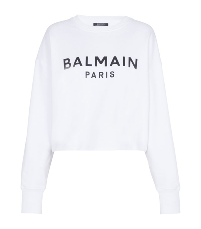 Shop Balmain Cropped Logo Sweatshirt In White