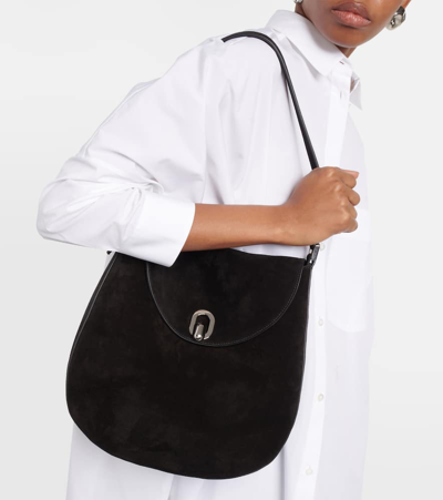 Shop Savette Tondo Large Suede Shoulder Bag In Black