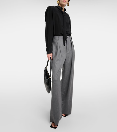 Shop Wardrobe.nyc Low-rise Wool Flannel Wide-leg Pants In Grey