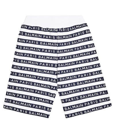 Shop Balmain Logo Printed Cotton Shorts In White