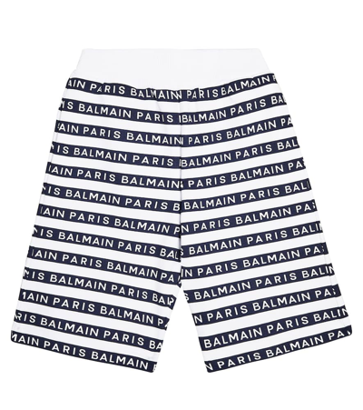 Balmain Logo Printed Cotton Shorts In White