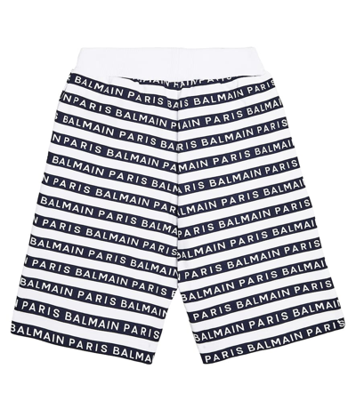 Shop Balmain Logo Printed Cotton Shorts In White