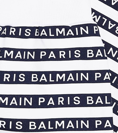 Shop Balmain Logo Printed Cotton Shorts In White