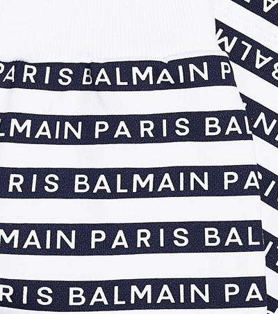 Balmain Logo Printed Cotton Shorts In White