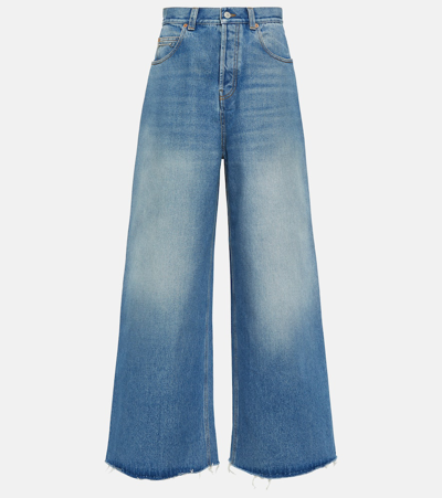 Shop Gucci Horsebit High-rise Wide-leg Jeans In Blue
