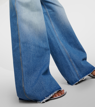 Shop Gucci Horsebit High-rise Wide-leg Jeans In Blue