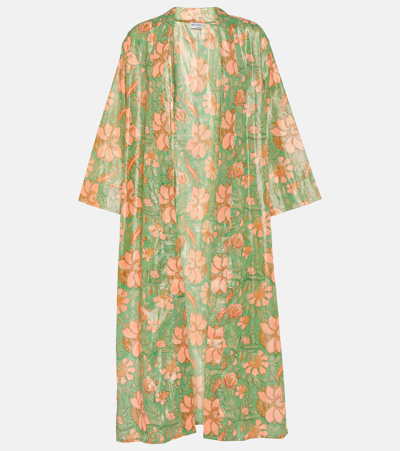 Shop Juliet Dunn Floral Cotton Lamé Kimono In Multicoloured