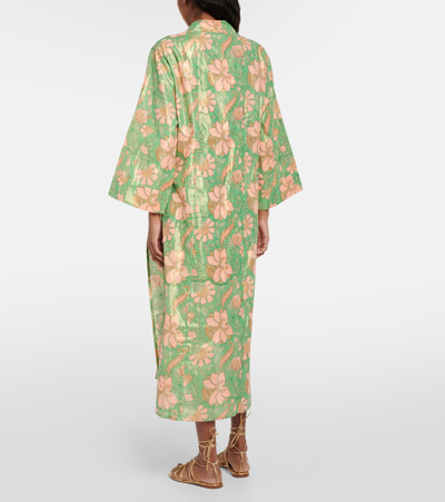 Shop Juliet Dunn Floral Cotton Lamé Kimono In Multicoloured