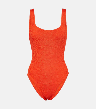 Shop Hunza G Square Neck Swimsuit In Orange