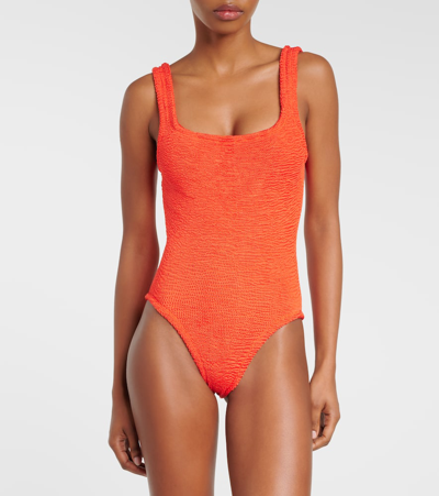 Shop Hunza G Square Neck Swimsuit In Orange