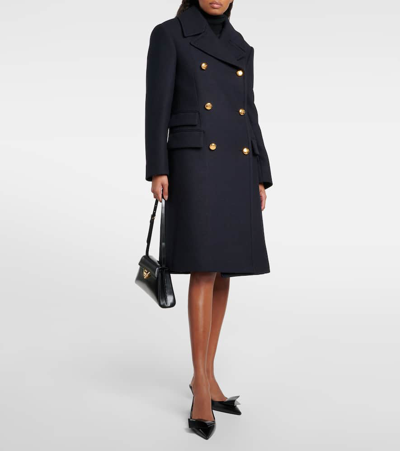 Prada Double-breasted Wool Coat In Blue