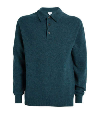 Shop Sunspel Lambswool Long-sleeve Polo Shirt In Blue