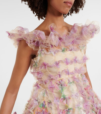 Shop Susan Fang Off-shoulder Tulle Midi Dress In Multicoloured
