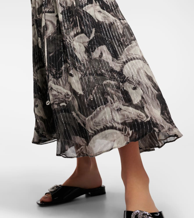 Shop Gucci Printed Metallic Silk-blend Maxi Dress In Grey