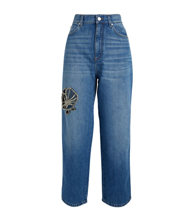 Shop Stella Mccartney Crystal-embellished Straight Jeans In Blue