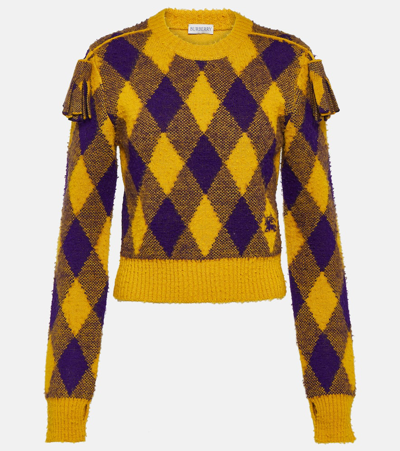 Burberry Ekd Check Knit Tassel-shoulder Crop Sweater In Multicoloured