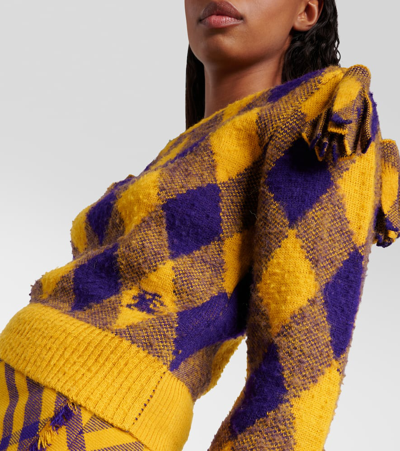 Burberry Ekd Check Knit Tassel-shoulder Crop Sweater In Multicoloured