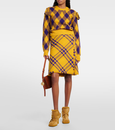 Burberry Ekd Check Knit Tassel-shoulder Crop Sweater In Multicoloured