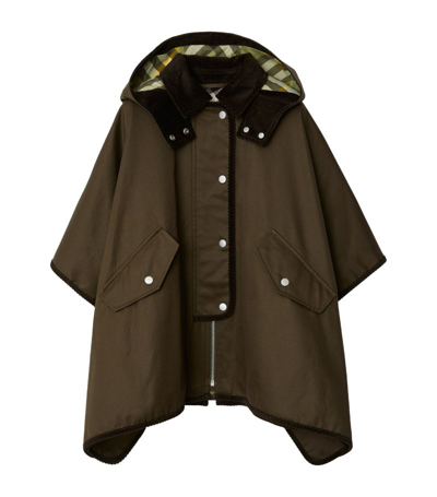 Shop Burberry Garbardine Hooded Cape In Green