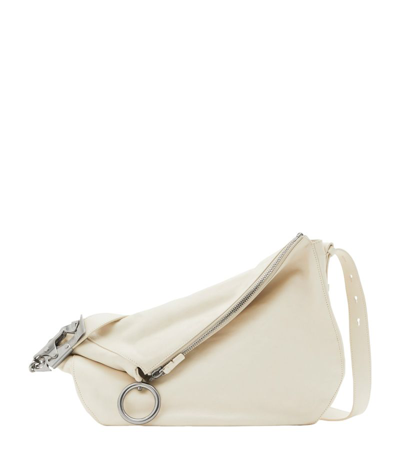 Shop Burberry Medium Leather Knight Shoulder Bag In White