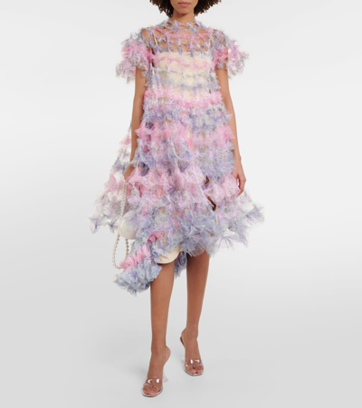 Shop Susan Fang Tulle Midi Dress In Multicoloured