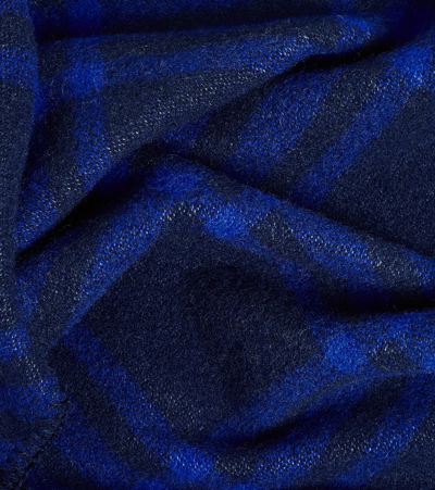 Shop Burberry Checked Wool Scarf In Blue