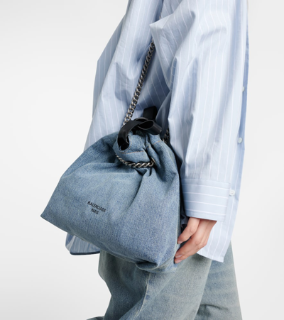 Balenciaga Crush Small Denim Tote Bag In Blue