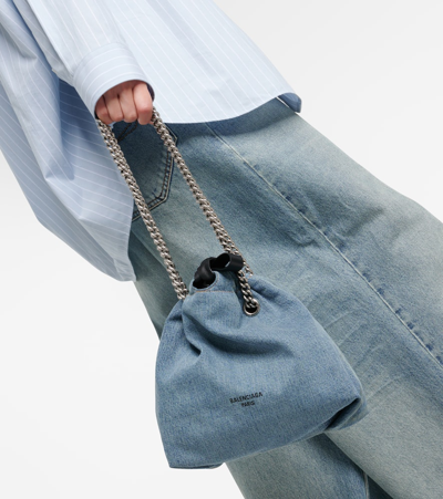 Balenciaga Crush Small Denim Tote Bag In Blue