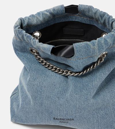 Balenciaga Crush Small Denim Tote Bag In Blue