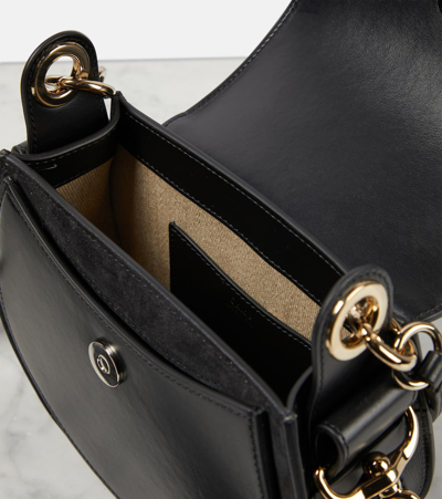 Shop Chloé Tess Small Suede Shoulder Bag In Black