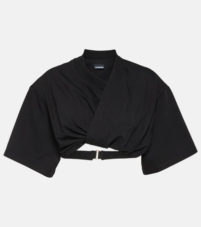 Shop Jacquemus Le T-shirt Bahia Court Cotton Crop Top In Black