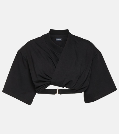 Jacquemus La Robe T-shirt Bahia Cotton Crop Top In Black