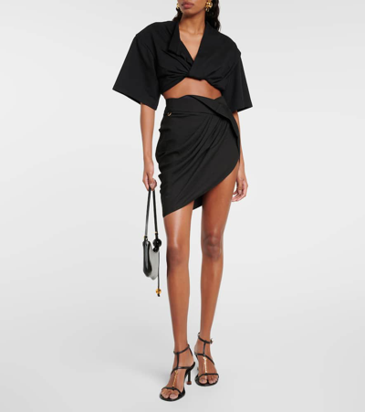 Jacquemus La Robe T-shirt Bahia Cotton Crop Top In Black