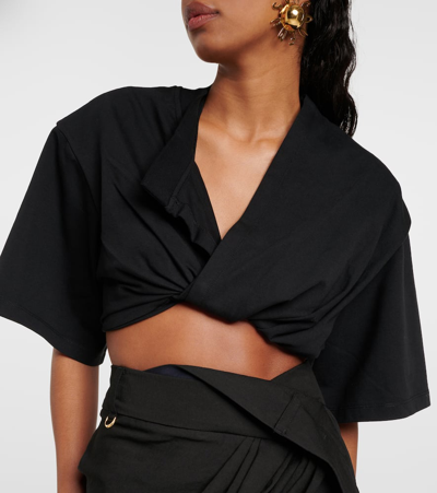 Shop Jacquemus Le T-shirt Bahia Court Cotton Crop Top In Black