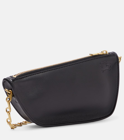 Shop Burberry Shield Micro Leather Shoulder Bag In Black