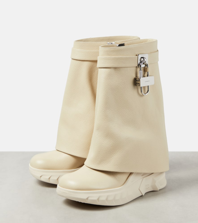Shop Givenchy Shark Lock Biker Leather Ankle Boots In Beige