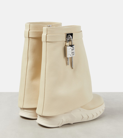 Shop Givenchy Shark Lock Biker Leather Ankle Boots In Beige