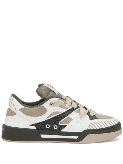 Shop Dolce & Gabbana New Roma Leather Sneakers In Dove Grey