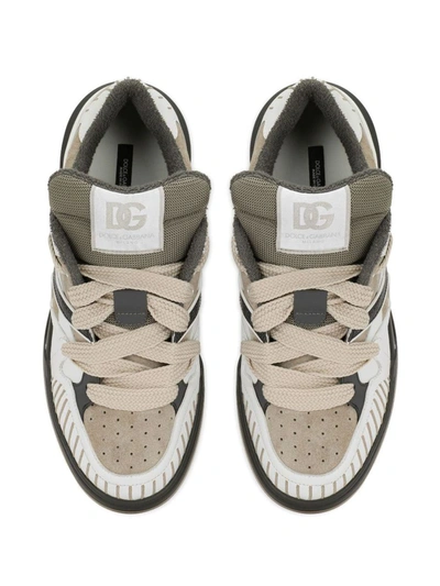 Shop Dolce & Gabbana New Roma Leather Sneakers In Dove Grey