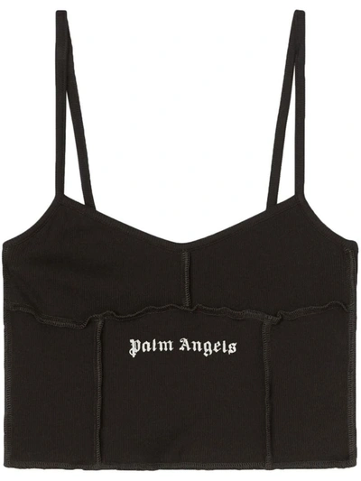 Shop Palm Angels Logo Cotton Top In Black